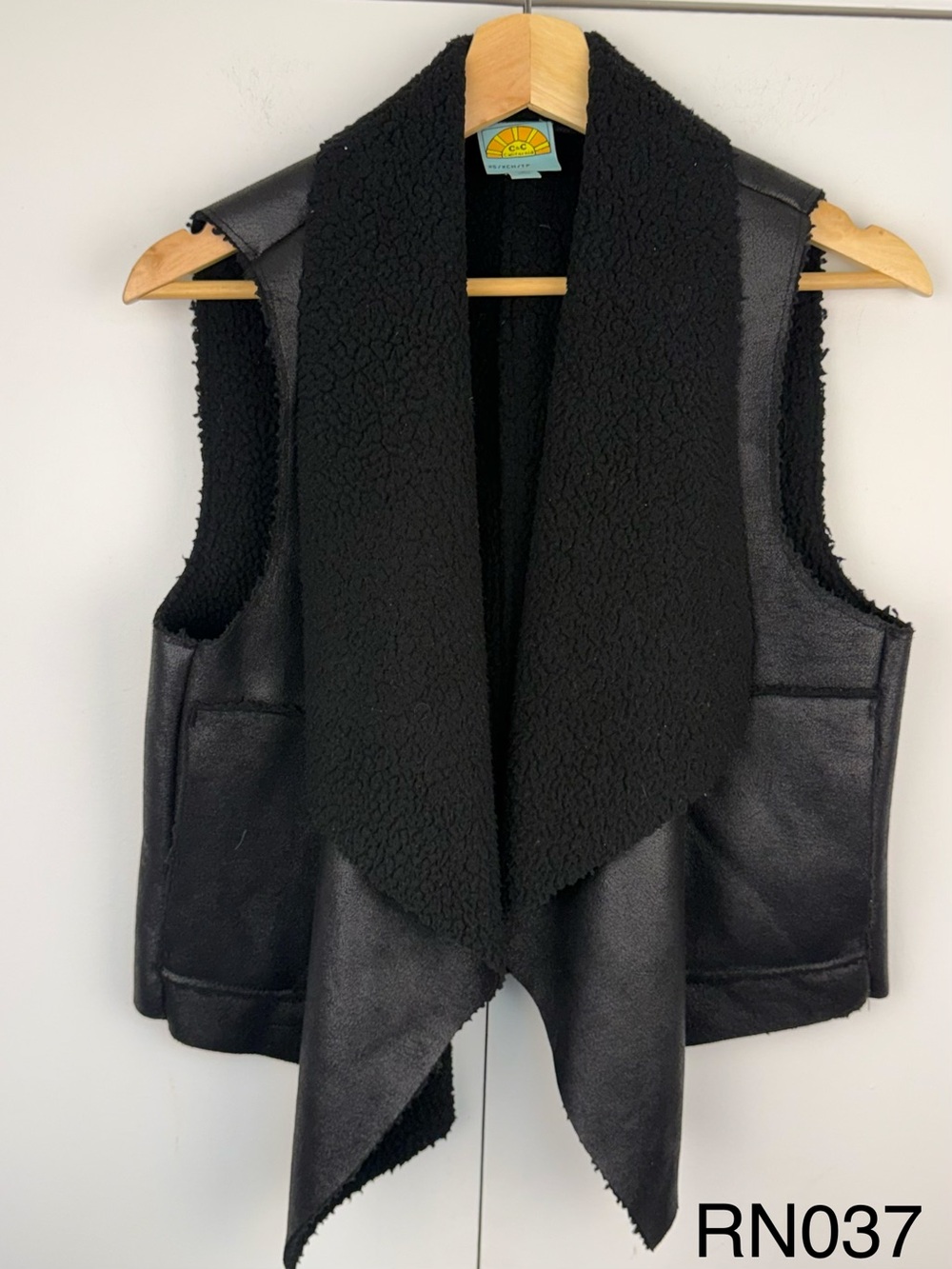 C&C California Black Faux Shearling Draped Vest XS